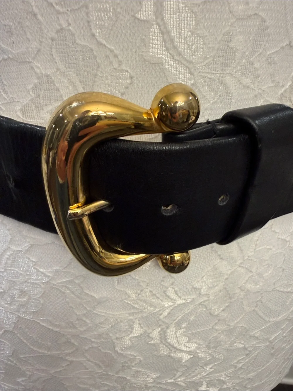 Vintage Accessories by Pearl Black Leather Stirrup Belt Small